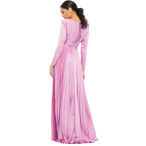 Mac Duggal Dusty Lilac Pleated Long Sleeve Chiffon A-Line Gown 26542 size 14 - Picture 2 of 7